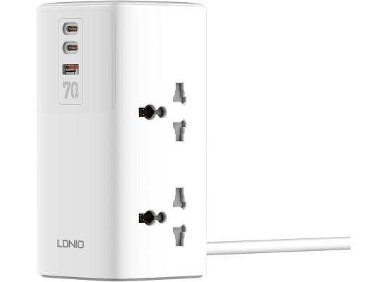 LDNIO SC4383 2USB-C+USB-A Power Strips 2500W Tower Extension Power Socket with 70W USB Ports for Phone Charger EU US UK Plug - White